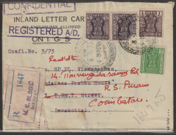 India 1973 Refugee Relief Service Stamp With Private Inland Letter With Other 3 Stamps Used From High Court  (a67) - Timbres De Service