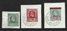 New Hebrides 1908 Overprints On Fiji 1/2d Green & Blue Green , 1d Red & 1/- Green & Carmine FU On 3 Separate Pieces - Gebraucht