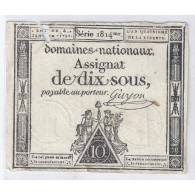 ASSIGNAT DE 10 SOUS - SERIE 1814 - 04/01/1792 - DOMAINES NATIONAUX - TTB - Assegnati