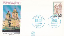 FDC--1990--UNESCO --Pérou--San Francisco De Lima .................cachet  PARIS -75 - 1990-1999