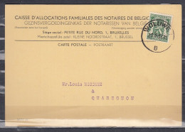 Kaart Van Woluwe B Naar Quaregnon - 1935-1949 Petit Sceau De L'Etat
