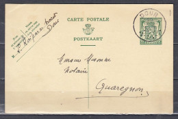 Postkaart Van Dour Naar Quaregnon - 1935-1949 Petit Sceau De L'Etat