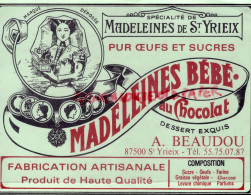 87- SAINT YRIEIX LA PERCHE- ST YRIEIX - RARE PUBLICITE MADELEINES BEBE AU CHOCOLAT - A. BEAUDOU -BARBICHET-MADELEINE - Publicités