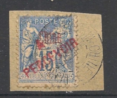 CHINE - 1903 - N°YT. 15 - Type Sage 15c Bleu - Oblitéré / Used - Sur Fragment - Impuestos