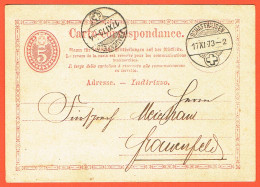 SUISSE . CARTE-CORRESPONDANCE . OBLITERE 2xCACHETS . SCHAFFHAUSEN .17.11.1873. Pour . FRAUENFELD .17.11.1873 . - Entiers Postaux