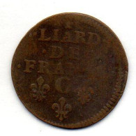 FRANCE, 1 Liard, Copper, Year 1655-C, KM # 192.4 - 1643-1715 Lodewijk XIV De Zonnekoning