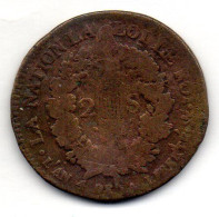 FRANCE, 2 Sols, Bronze, Year 1792-BB (L' An 4), KM # 89a - 1792-1975 Convenzione Nazionale