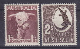 Australia 1948 Mi. 184, 186, Hereford Bull & Crocodile, MH* - Nuovi