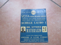 25 Maggio 1958 PARTITO MONARCHICO POPOLARE Ing.Vittorio Materazzo Già Assessore Comune Di Napoli - Political Parties & Elections