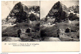 Carte Stereoscopique  SUISSE - Chemin De Fer De La Jungfrau - Station De La Petite Scheideck - Stereoscope Cards