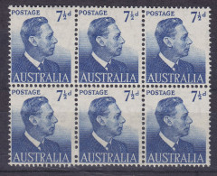 Australia 1951 Mi. 219, 7½p. King George VI. 6-Block, MNH** - Ongebruikt