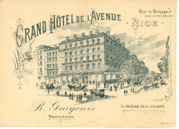 Carte Publicitaire Grand Hotel De L'Avenue à Nice Rue De Belgique - Cartes De Visite