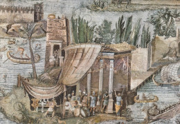 CARTOLINA  PALESTRINA,ROMA,LAZIO-SCENA CON GUERRIERI-MOSAICO DEL NILO (MUSEO NAZIONALE PRENESTINO)-NON VIAGGIATA - Musei