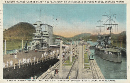 French Cruiser "Jeanne D'Arc" And U.S.S "Saratoga" In Pedro Miguel Locks - Canal Zone Stamp - Panama