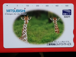 T-203 - JAPAN -JAPON, NIPON, Carte Prepayee  ANIMAL, GIRAFE, GIRAFFE, ZIRAFA - Oerwoud