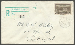 1950 Registered Cover 10c Peace Dam #270 CDS Sudbury To Toronto Ontario - Postgeschiedenis