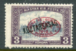 DEBRECEN 1919  3 Kr.   Parliament Köztarsasag With Red Overprint LHM / *   Michel 53a - Debreczin