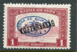 DEBRECEN 1919  1 Kr.   Parliament Köztarsasag With Blue Overprint LHM / *   Michel 51 - Debrecen