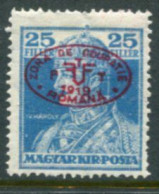 DEBRECEN 1919  25f .Karl With Red Overprint LHM / *   Michel 40a - Debreczin