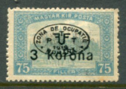DEBRECEN 1919  3 Kr. On 75f Parliament With Black Overprint LHM / *   Michel 34 - Debrecen