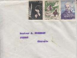 Lettre Obl. Sécap Monte Carlo Le 19/4/58 Sur N° 493, 494, 499 (Bernadette Soubirous) Pour Jarnac - Storia Postale