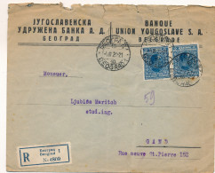 ENVELOPPE 1925 RECOMMANDE BEOGRAD - GAND   BANQUE UNION YOUGOSLAVE S.1. BELGRADE   2 SCANS - Brieven En Documenten