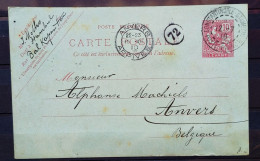 01 - 24 // Entier Postal - 10c Mouchon Du Levant Oblitéré Constantinople à Destination D'Anvers - Belgique - Storia Postale