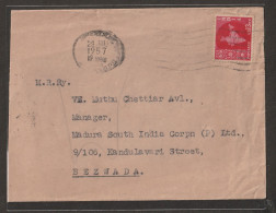 India 1957 Map Series Stamp On Cover With Machine Cancellation (a100) - Cartas & Documentos