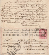 ARGENTINA 1886 POSTCARD SENT FROM BARADERO TO HAMBURG - Storia Postale