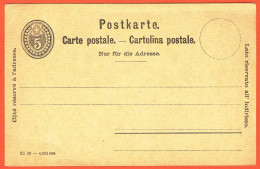 ** SUISSE . CARTE POSTALE . NEUF . 1892 . 5Cts NOIR . ** - Entiers Postaux