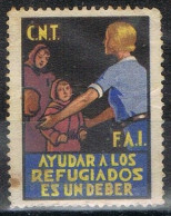 Sello Viñeta C.N.T. - A.I.T. Ayuda Refugiados, Guerra Civil. * - Viñetas De La Guerra Civil