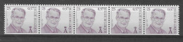 Rolzegel Albert II R102 Strook Van 5 Met Mistanding - Coil Stamps