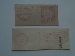 D200500 Red  Meter Stamp  Cut -EMA - Freistempel- UK - RUGBY  1966 Lot Of 2 Pcs - Maschinenstempel (EMA)