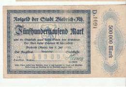 500000 Mark Stadt Biebridj Am Rhein  3 Juillet 1923 - Sonstige – Europa