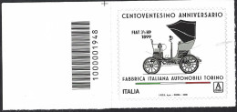 Italia 2019; FIAT , 120° Anniversario, Prioritaria A Zona1; Codice A Barre A Sinistra. - Bar Codes