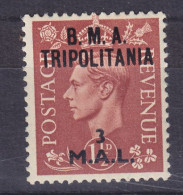 B.M.A. British Military Administration Tripolitania 1948 Mi. 3, 3 MAL Auf 1½p. GVI. Overprinted, MH* - Tripolitaine