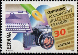 Spain 1995 Typewriter - Photo Camera  - Press Association 100 Year 1 Value MNH - Otros & Sin Clasificación