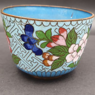 Bol Cloisonné Bleu XVIIIe QIANLONG  Diam 7cm Floral #230720 - Arte Asiático