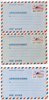 France 1970's-80's 3 Different Mint Aerogrammes - 1.60fr, 1.90fr & 2.10fr Concorde Airplane - Aerograms