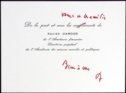 Carte Autographe Xavier DARCOS - Homme De Lettres ACADEMIE FRANCAISE - Schriftsteller