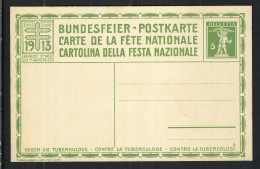 SUISSE Ca.1913: CP Entier De 5c De La Fête Nationale Suisse Neuve - Entiers Postaux