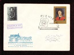 1973 Nicolaus Copernicus - Stagecoach Mail_CZA_03_ PIENIEZNO - Lettres & Documents