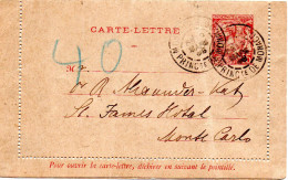 MONACO -- MONTE CARLO -- Entier Postal -- Carte Lettre -- Prince Albert 1er -- 10 C. Carmin Sur Gris (1891) - Enteros  Postales