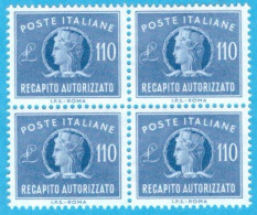 ZBRAQ77001 ITALIA 1977 RECAPITO AUTORIZZATO QUARTINA NUOVA MNH ** - Revenue Stamps