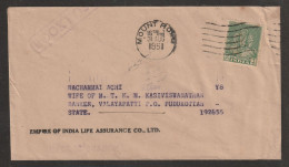 India 1951. Thirumurti Stamp On Cover With Machine Cancellation (a113) - Storia Postale