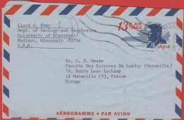 STATI UNITI - UNITED STATES - USA - US - 1970 - 13c Aerogramme - Viaggiata Da Madison Per Marseille, France - 1961-80