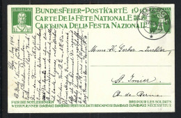 SUISSE Ca.1916: CP Entier De 5c De La Fête Nationale Suisse, Obl. CAD Lenzburg (AG) Pour St Imier (BE) - Entiers Postaux