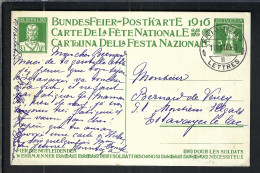 SUISSE Ca.1916: CP Entier De 5c De La Fête Nationale Suisse, Obl. CAD Fribourg Pour Estavayer-le-Lac (FR) - Entiers Postaux