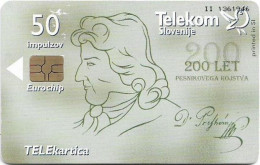 Slovenia - Telekom Slovenije - Poet France Prešeren - Let Pesnikovega Rojstva, Gem5 Red, 02.2001, 50Units, 4.975ex, Used - Slovenië