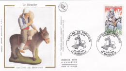 FDC Soie --1995--Santons De Provence--  Le Meunier   .......cachet    MARSEILLE - 13 - 1990-1999